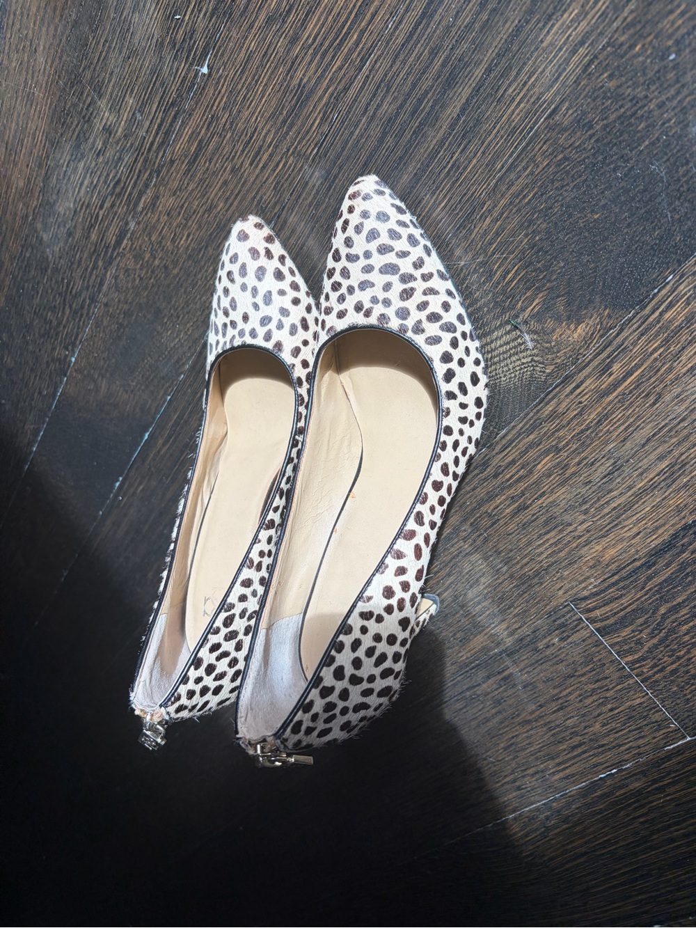 Women's Pointed Toe Leopard Print Heal- Cream/Brown